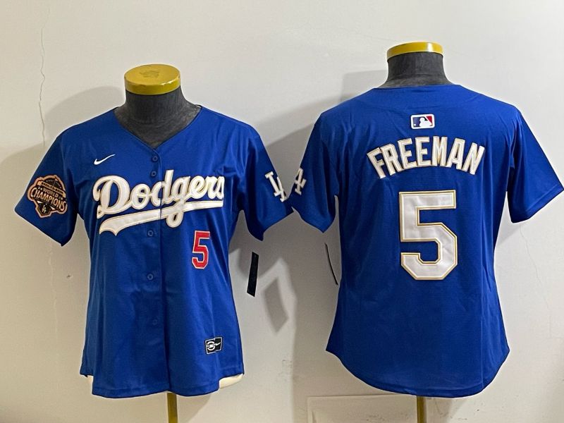 Women 2026 Los Angeles Dodgers #5 Freeman Blue Game Nike MLB Jersey 003->women mlb jersey->Women Jersey